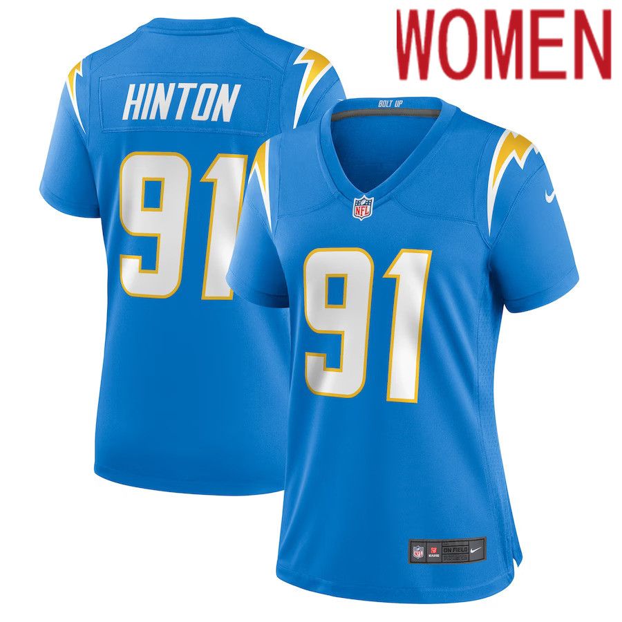 Women Los Angeles Chargers #91 Christopher Hinton Nike Powder Blue Home Game Player NFL Jersey